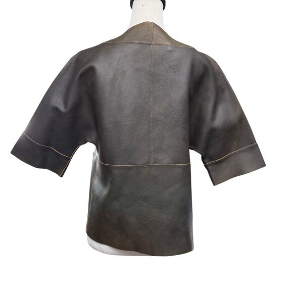 Marni Lamb Leather Cropped Short Skeeve Open Light Jacket Gray Size EU 38 US 6 - Picture 5 of 10